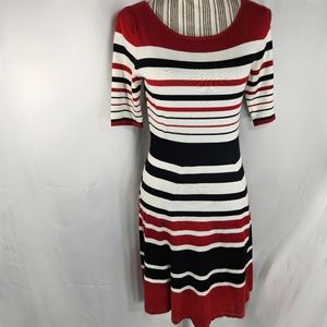 Allison Brittney White Red Black Striped Pull On Dress Size Small